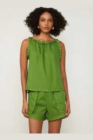 Animale Regata De Voil Com Bordado Ilhós Verde Kale