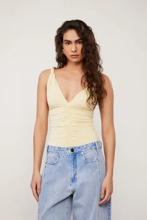 Animale Body De Jersey Decote v Com Alça Torção Bege Flan