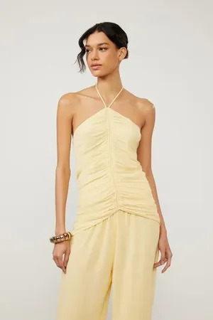 Animale Blusa De Georgette Pesado Frente Única Amarelo Franzido Amarelo Golden