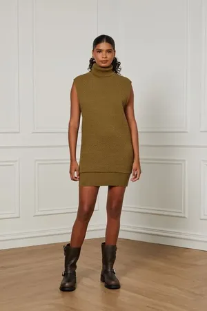 Animale Vestido De Tricot Curto Com Pala Verde Figo