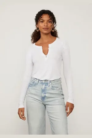 Animale Blusa Decote v e Manga Longa Raglan De Malha Branco