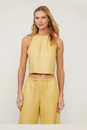 Animale Regata De Couro Botoes Ombro Amarelo Papiro