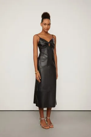 Animale Vestido De Couro Midi Transpasse Amarração Preto
