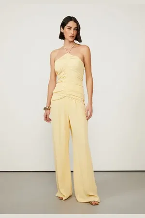 Animale Calça De Georgette Pesado Pantalona Amarela Pala Franzida Amarelo Golden
