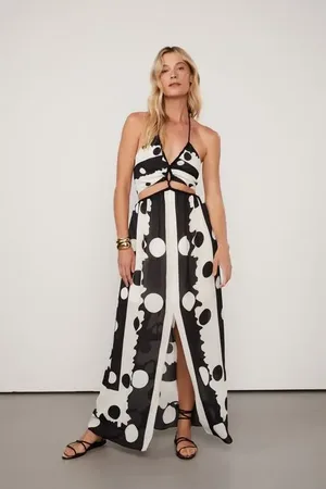 Animale Vestido Longo Com Amarracao No Busto Est Lenco Pois Recote g