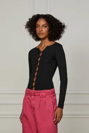 Animale Blusa De Tricot Aberturas Frente Preto