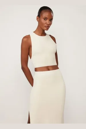 Animale Top Cropped De Tricot Textura Decote Redondo Bege Flan