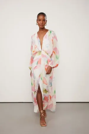 Animale Vestido De Georgette Leve Midi Manga Ampla Estampado Est Loc Abstrato Solsticio p