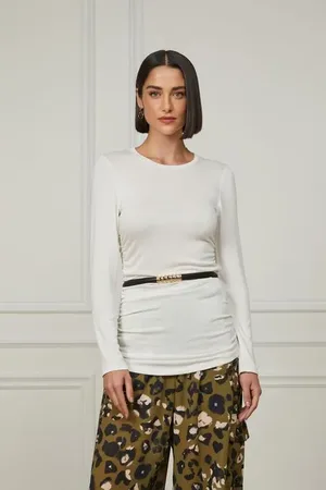 Animale Blusa De Malha Manga Longa Com Franzido Na Lateral Bege Manha