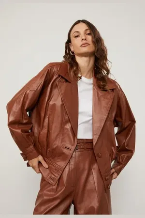 Animale Jaqueta De Couro Oversized Com Botões Marrom Rum