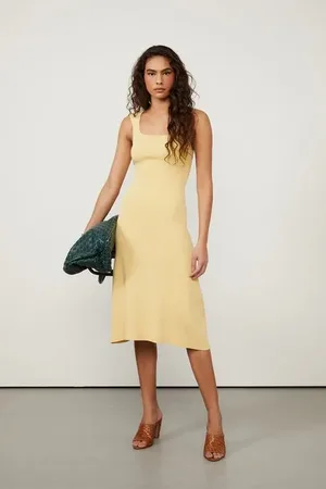 Animale Vestido De Tricot Amarelo Com Decote Quadrado Amarelo Papiro