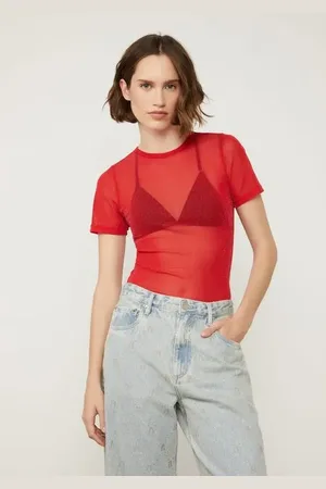 Animale Blusa De Tule Com Brilho Manga Curta Roxo Plum