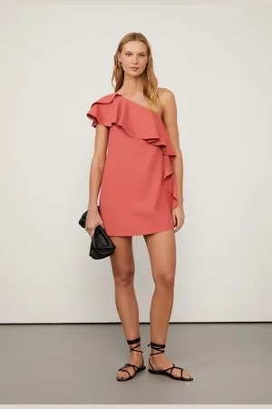 Animale Vestido De Crepe Com Babado Vermelho Argila Vermelho Argila
