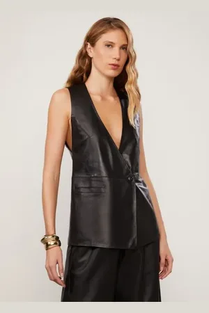 Animale Colete De Couro Maxi Transpasse Preto Preto