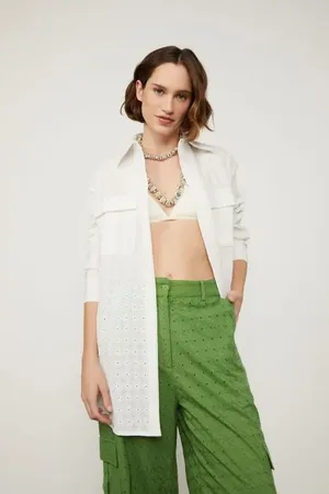 Animale Camisa Longa De Laise Mix De Tecidos Off