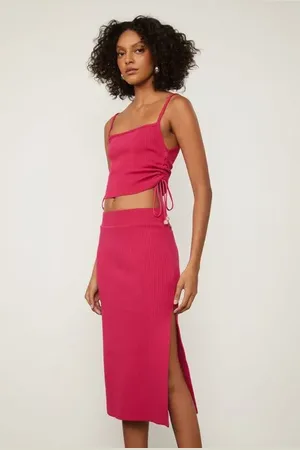 Animale Saia Midi De Tricot Com Fenda Rosa Magenta