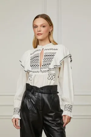 Animale Bata De Algodão Off Com Bordado Vintage Artesanal Off