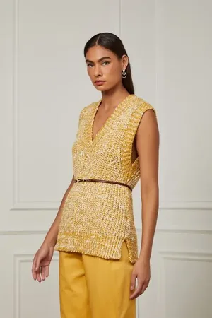 Animale Colete Oversized De Tricot Com Gola v e Detalhe Lurex Mostarda Mostarda Ouro