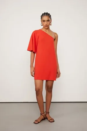 Animale Vestido De Malha Curto Vermelho Um Ombro Só Manga Longa Vermelho Fiery
