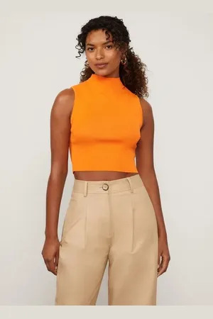 Animale Regata De Tricot Laranja Com Gola Alta Básico Laranja Vibrante