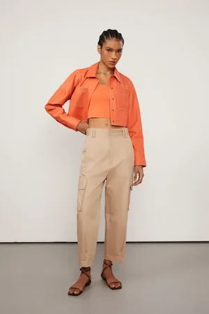 Animale Top Cropped De Tricot Canelado De Alça Laranja Arte