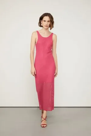 Animale Vestido De Tricot Tela Lurex Com Forro Curto Rosa Magenta