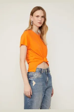 Animale Blusa De Malha Básica Decote Redondo Laranja Vibrante