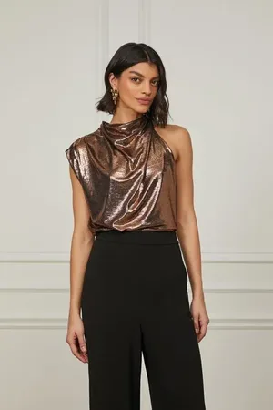 Animale Blusa De Malha Metalizada Com Gola Lenço Bronze
