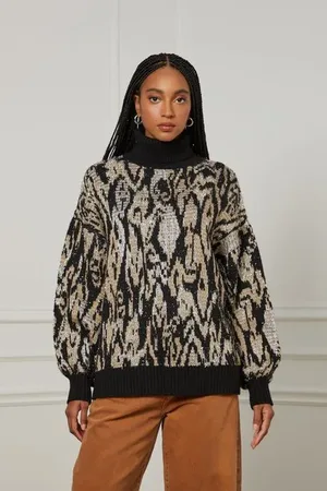 Animale Pull De Tricot Jacquard Com Lurex Ikat Preto Aj