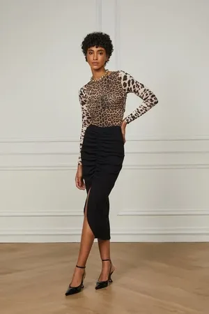 Animale Blusa De Malha Manga Longa e Decote Canoa Com Detalhe Busto Franzido Estampada Est Leopardo Dorso Color