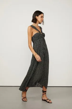 Animale Vestido De Georgette Com Túneis No Decote Estampado Est Pois Tri Preto e Exotique