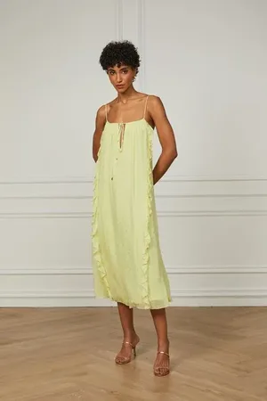 Animale Vestido De Lurex Midi Babados Amarelo De Alça Amarelo Polen