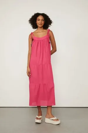 Animale Vestido Regata De Voil Longo Detalhe Miçanga Rosa Magenta