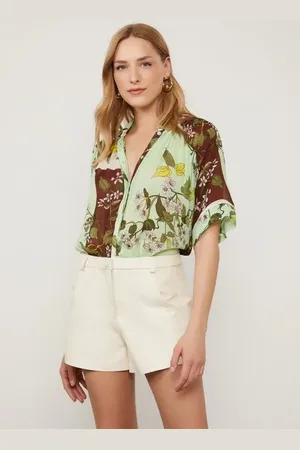 Animale Camisa De Georgette Leve Polo Manga Curta Estampada Est Floral Garden Rum e Vivo m