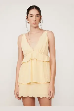 Animale Blusa De Seda Borda Festonê Bege De Alça Bege Golden