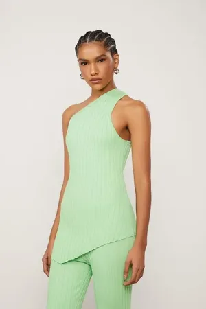 Animale Blusa De Tricot Maxi Canelado Um Ombro Só Verde Summer