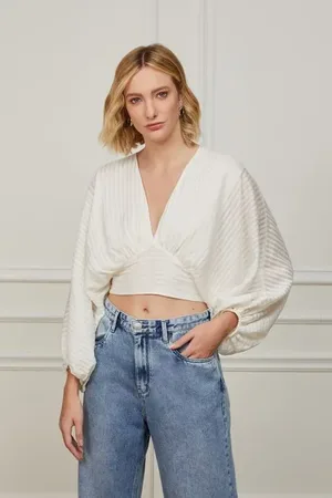 Animale Top Cropped Off Com Mangas Bufantes Off
