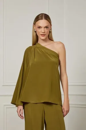 Animale Blusa De Seda Um Ombro Só e Manga Bufante Verde Figo