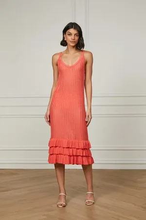 Animale Vestido De Tricot Midi Com Ponto Desagulhado Coral Coral Queimado