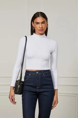Animale Blusa De Malha Canelada Manga Longa Com Gola Alta Off Branco