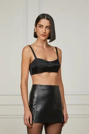 Animale Top Cropped De Alcinha Detalhe Recortes Preto Preto