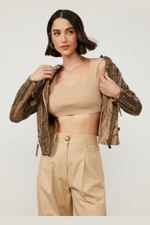 Animale Top De Tricot Bege Cropped Com Decote Quadrado Básico Bege Gergelim