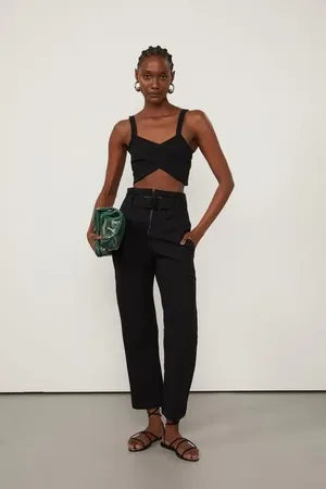 Animale Calça De Malha Preta Com Pala Larga e Fivela Preto