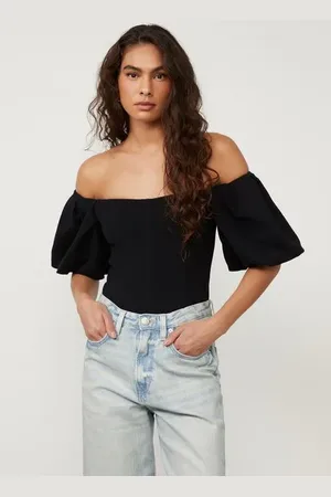 Animale Body De Malha Crepe Preto Com Manga Bufante Preto