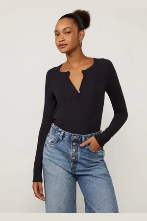 Animale Blusa Decote v e Manga Longa Raglan De Malha Preto