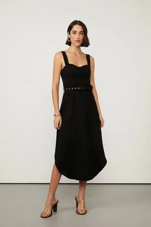 Animale Vestido Midi Crepe Com Cinto Preto