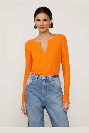 Animale Blusa De Malha Laranja Com Decote v e Manga Longa Raglan Laranja Vibrante