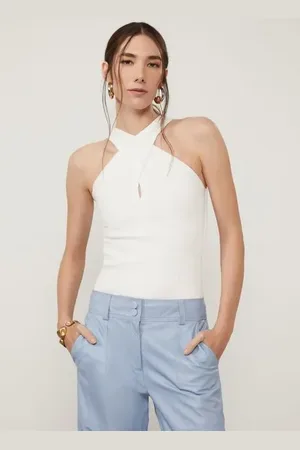 Animale Blusa De Malha Canelada Off Com Decote Cruzado Off