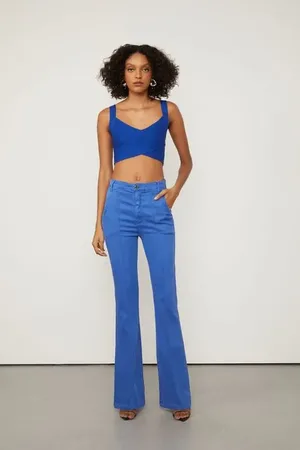 Animale Calça Sarja Boot Basic Midi Com Nervuras Azul Cannes