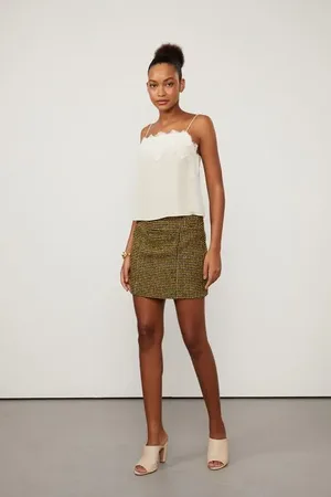 Animale Mini Saia De Tweed Xadrez Amarelo e Preto